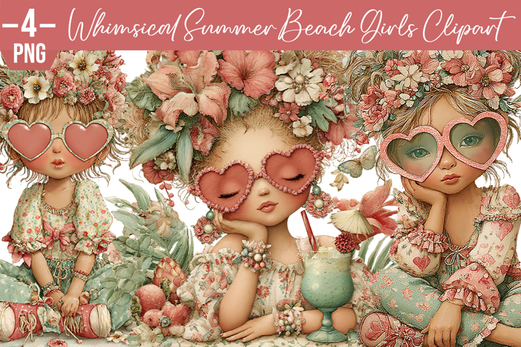 Whimsical Summer Beach Girls Clipart