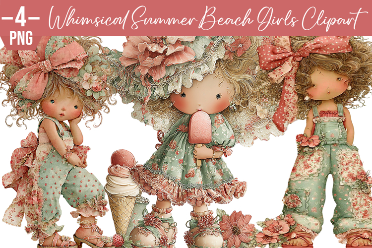 Whimsical Summer Beach Girls Clipart