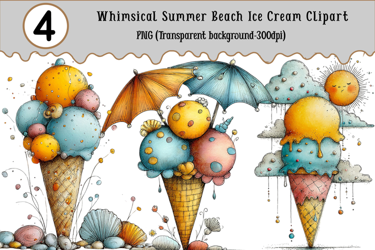 Whimsical Summer Beach Ice Cream Clipart example image 1