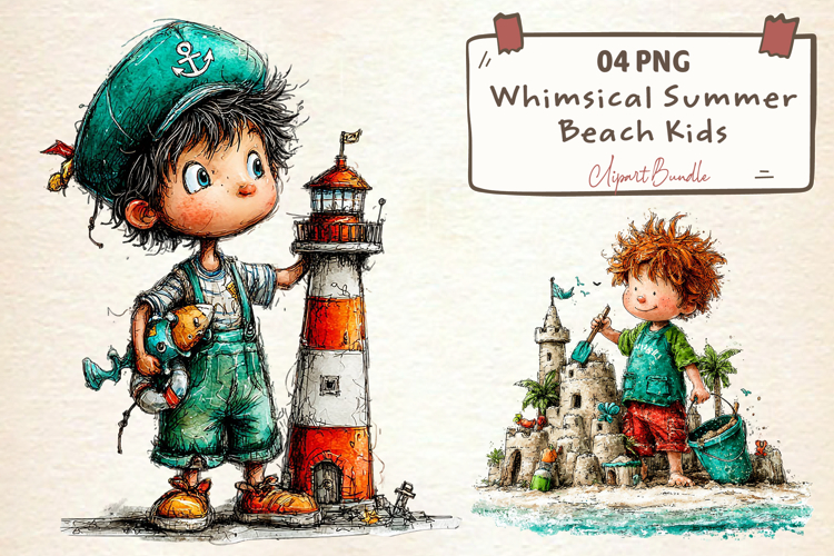 Whimsical Summer Beach Kids Clipart