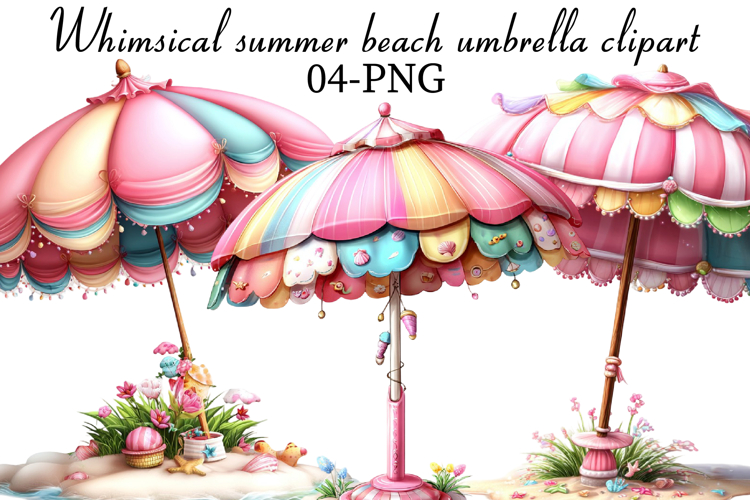 Whimsical summer beach umbrella clipart