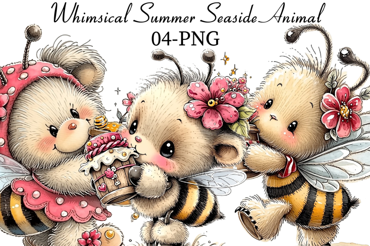 Whimsical Summer Bee Clipart example image 1