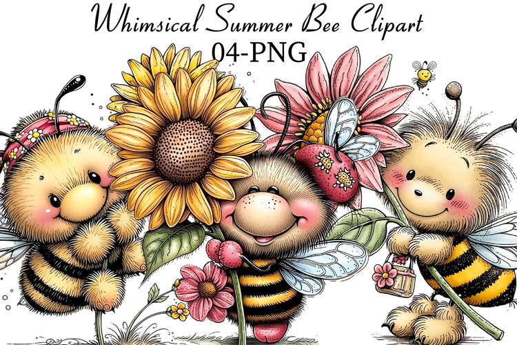 Whimsical Summer Bee Clipart example image 1