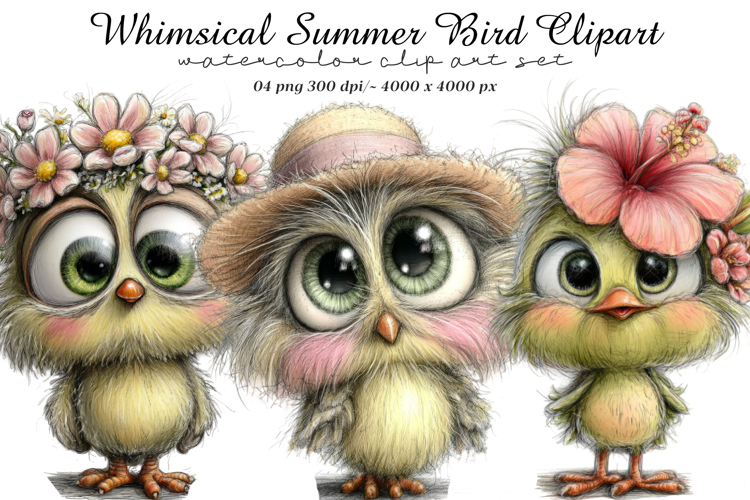whimsical summer bird clipart