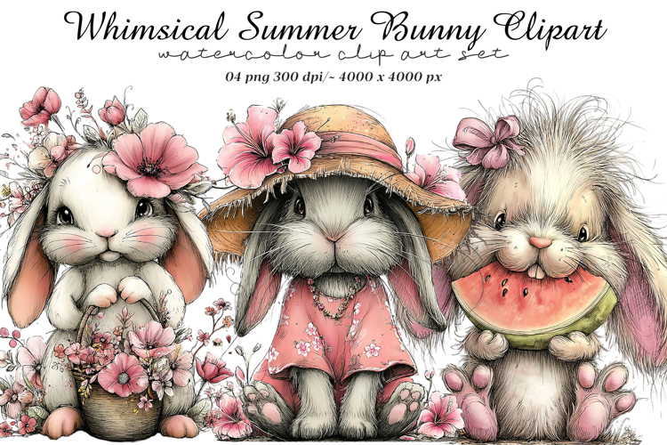 Whimsical Summer Bunny Clipart example image 1