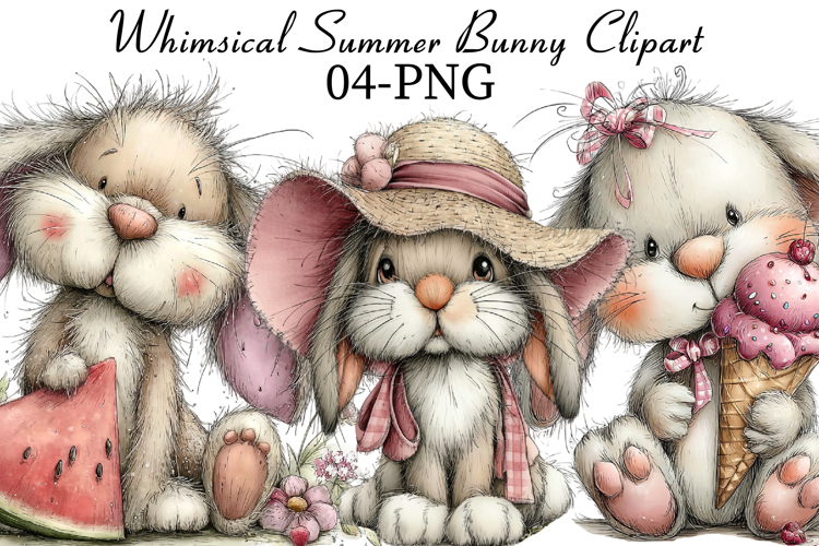 Whimsical Summer Bunny Clipart