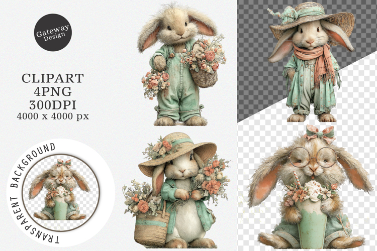 Whimsical summer bunny clipart - Summer bunny Png