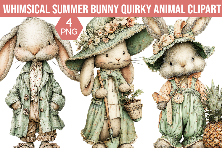 Whimsical Summer Bunny Quirky Animal Clipart