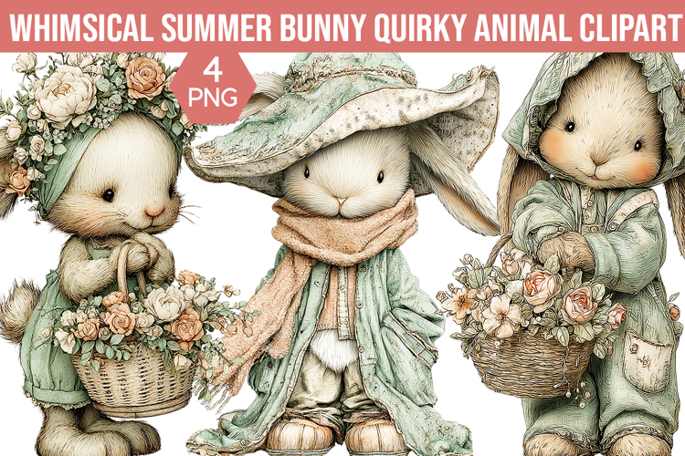 Whimsical Summer Bunny Quirky Animal Clipart