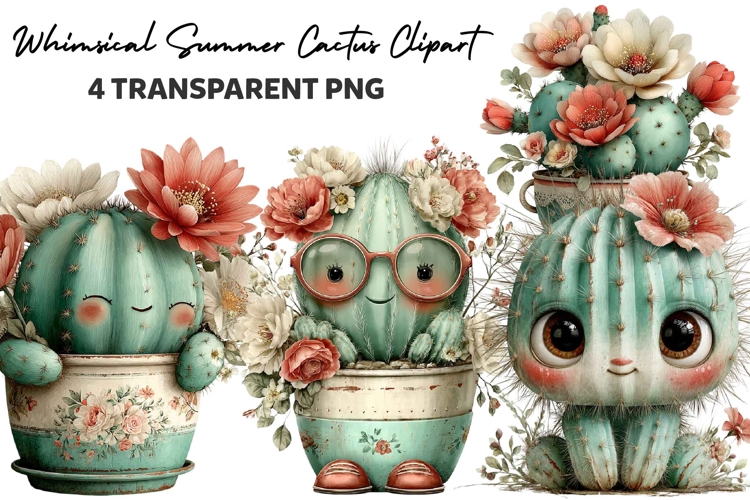 Whimsical Summer Cactus Clipart