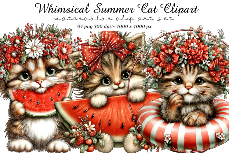 Whimsical Summer Cat Clipart