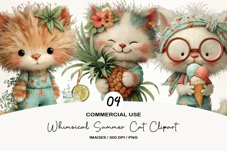 Whimsical Summer Cat Clipart