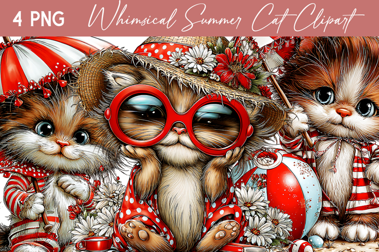 Whimsical Summer Cat Clipart