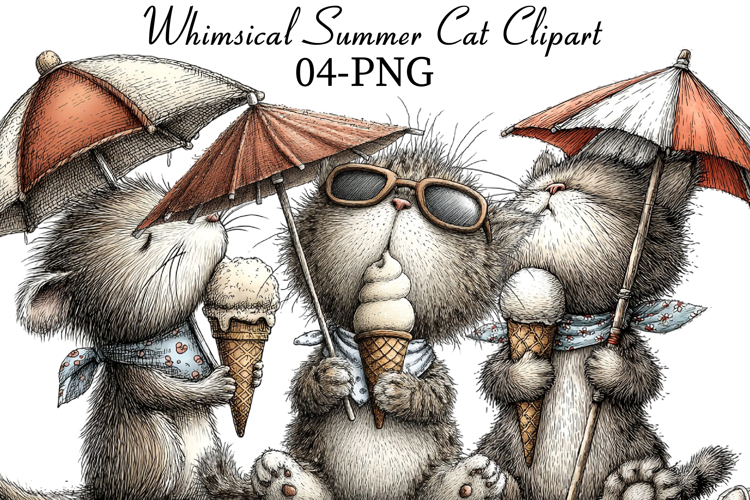 Whimsical Summer Cat Clipart example image 1
