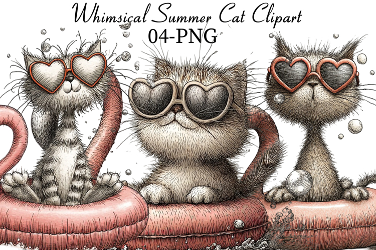 Whimsical Summer Cat Clipart example image 1