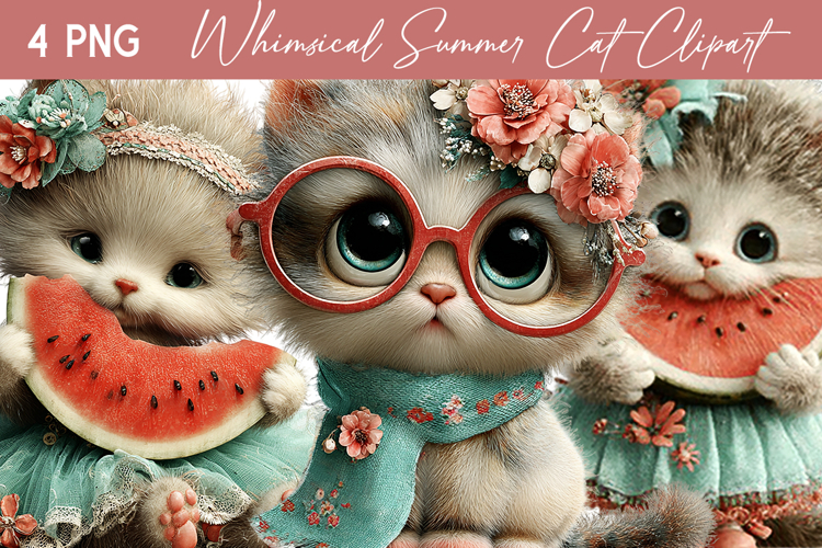 Whimsical Summer Cat Clipart