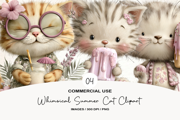 Whimsical Summer Cat Clipart