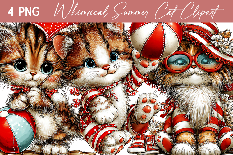 Whimsical Summer Cat Clipart