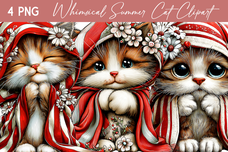 Whimsical Summer Cat Clipart