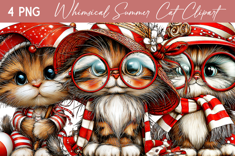 Whimsical Summer Cat Clipart
