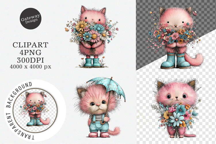 Whimsical Summer Cats Clipart