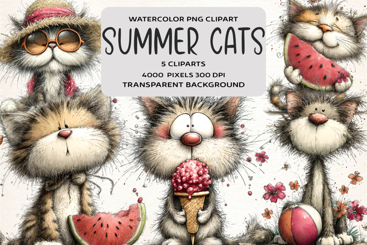Whimsical Summer Cats Clipart
