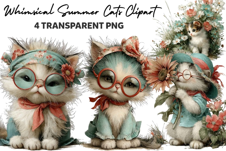 Whimsical Summer Cats Clipart