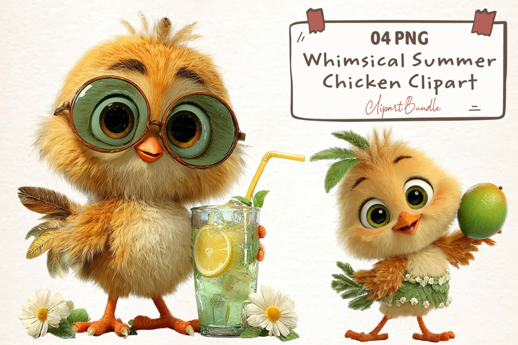 Whimsical Summer Chicken Clipart example image 1