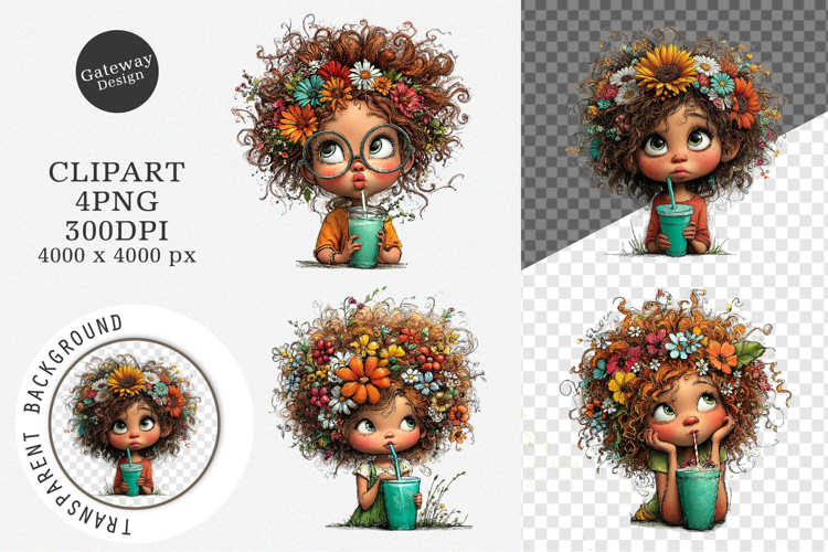 Whimsical Summer Coffee Girls Clipart