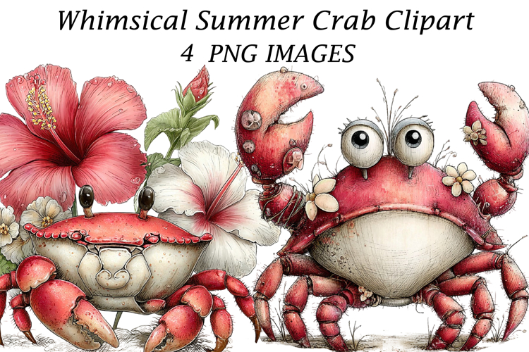 Whimsical Summer Crab Clipart example image 1