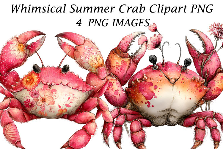 Whimsical Summer Crab Clipart PNG