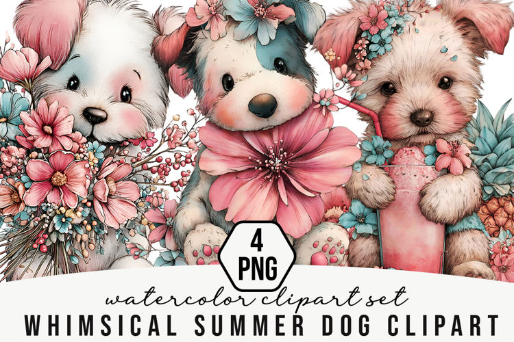 Whimsical Summer Dog Clipart