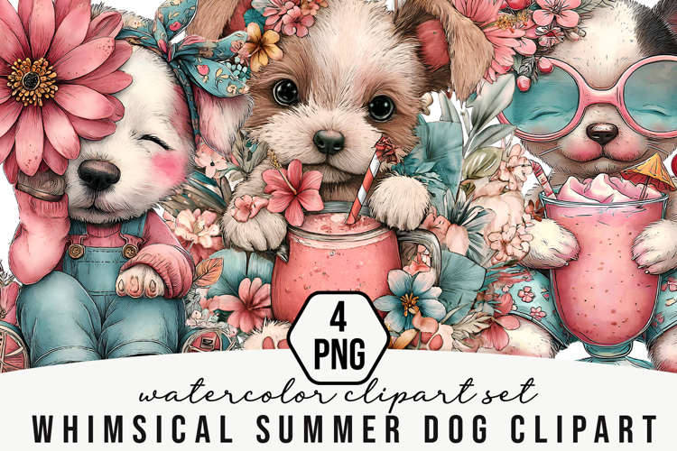 Whimsical Summer Dog Clipart