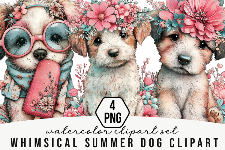 Whimsical Summer Dog Clipart