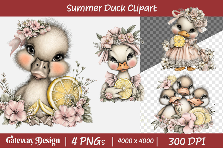 Whimsical Summer Duck Clipart example image 1