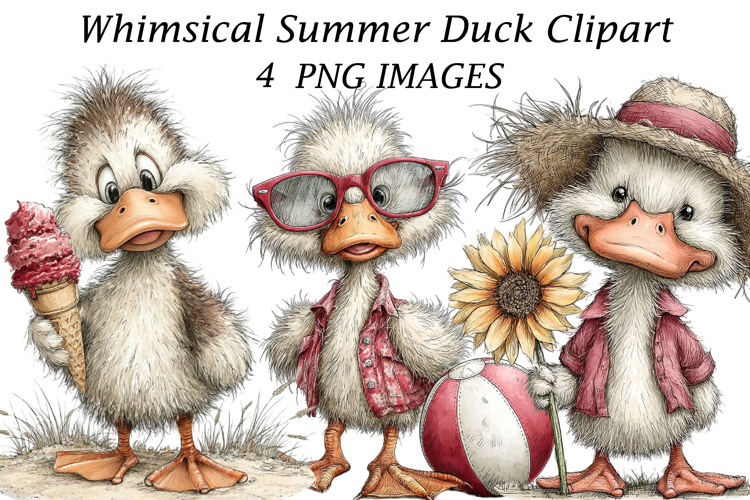 Whimsical Summer Duck Clipart example image 1