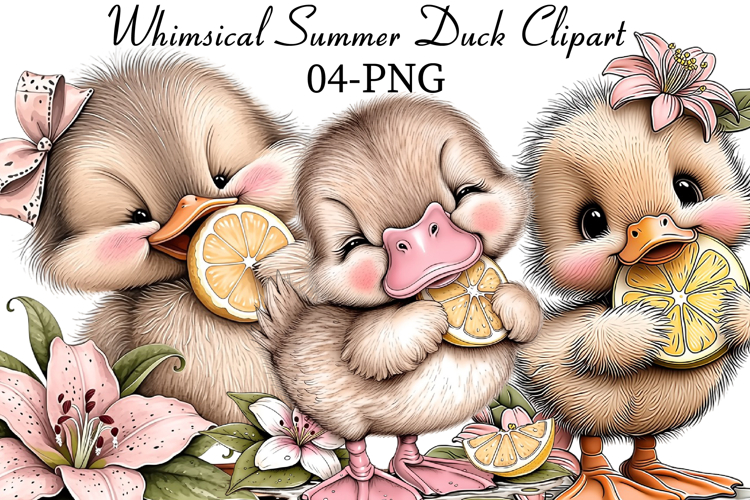 Whimsical Summer Duck Clipart example image 1