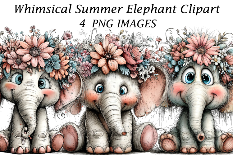 Whimsical Summer Elephant Clipart example image 1