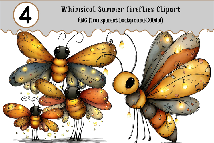 Whimsical Summer Fireflies Clipart example image 1