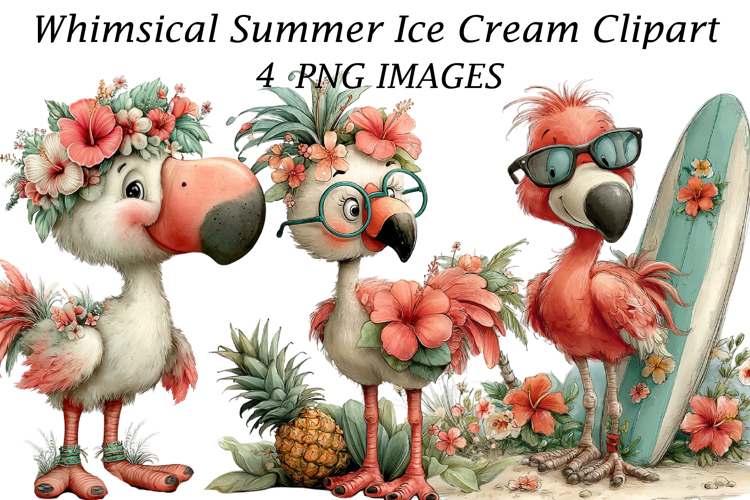 Whimsical Summer Flamingo Clipart example image 1