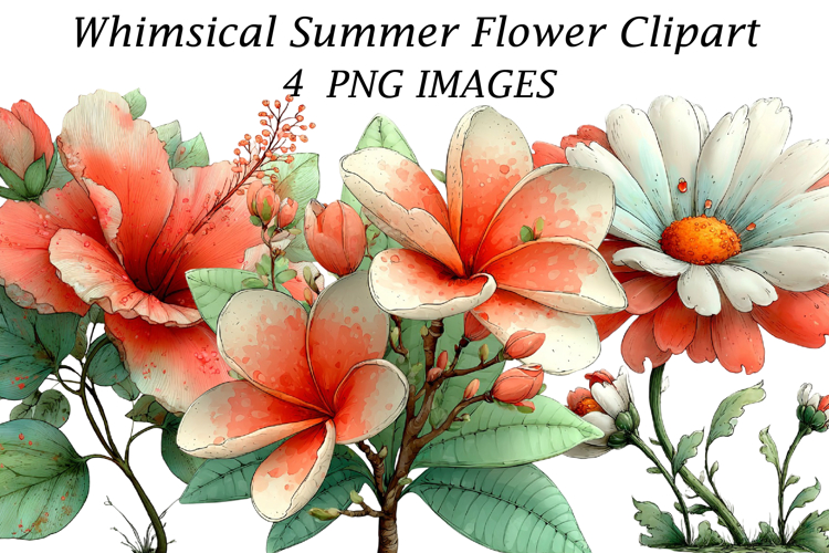 Whimsical Summer Flower Clipart example image 1