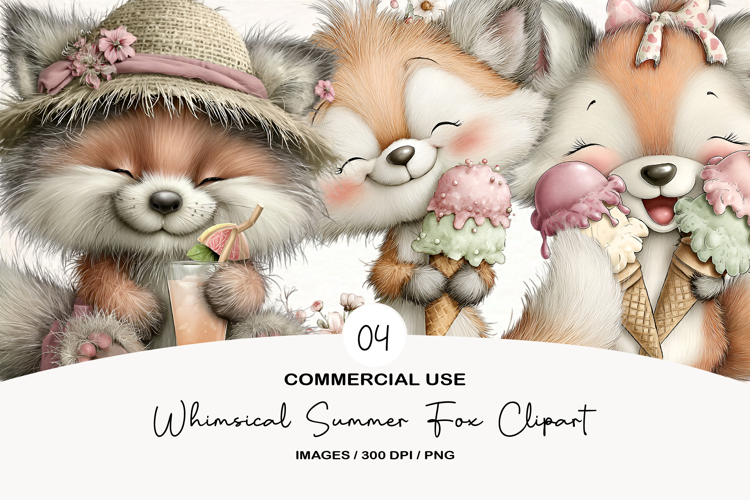 Whimsical Summer Fox Clipart