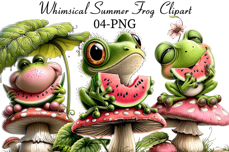 Whimsical Summer Frog Clipart example image 1