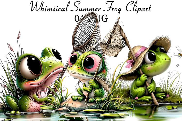 Whimsical Summer Frog Clipart example image 1