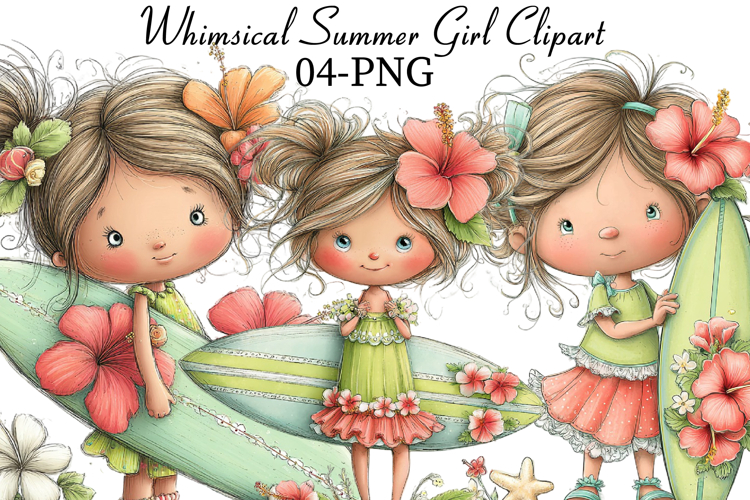 Whimsical Summer Girl Clipart example image 1