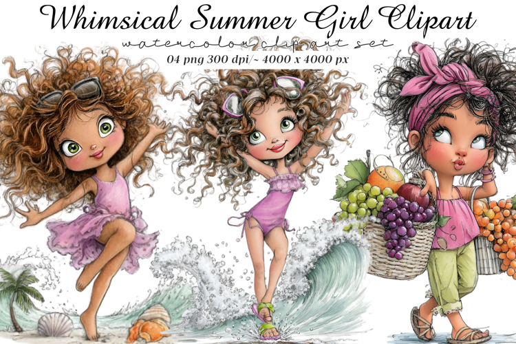 Whimsical summer girl clipart