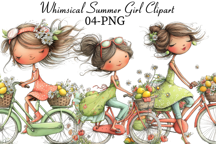 Whimsical Summer Girl Clipart example image 1