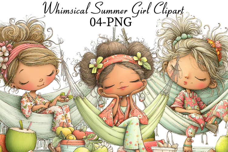 Whimsical Summer Girl Clipart example image 1