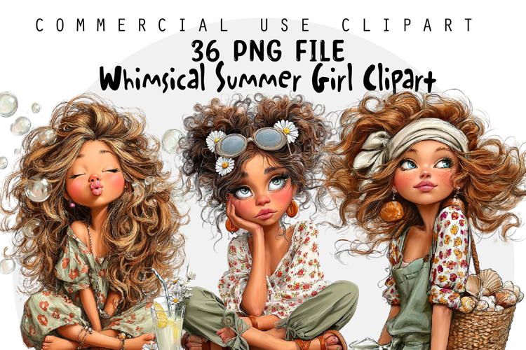 Whimsical Summer Quirky Coffee Girl Clipart