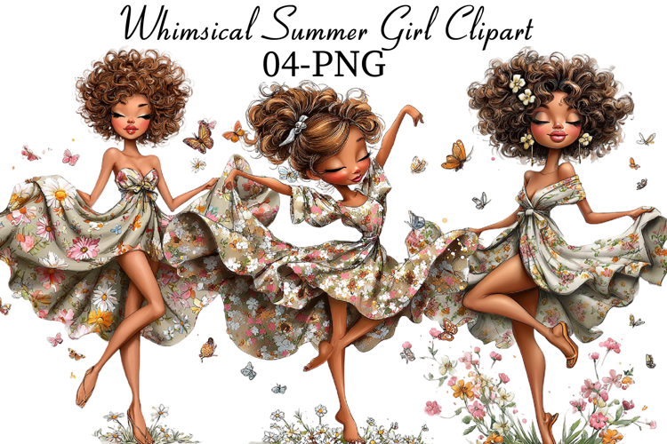 Whimsical Summer Girl Clipart example image 1